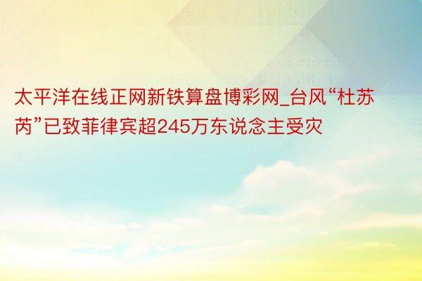 太平洋在线正网新铁算盘博彩网_台风“杜苏芮”已致菲律宾超245万东说念主受灾