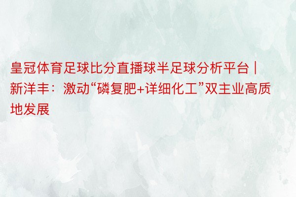 皇冠体育足球比分直播球半足球分析平台 | 新洋丰：激动“磷复肥+详细化工”双主业高质地发展