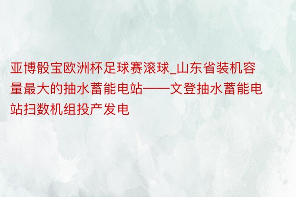 亚博骰宝欧洲杯足球赛滚球_山东省装机容量最大的抽水蓄能电站——文登抽水蓄能电站扫数机组投产发电